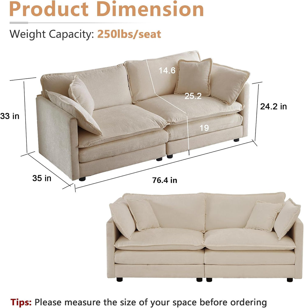 mikibama Luxury 2 Piece Sofa Set, 2 Pieces of Loveseat Sofa, Modern Chenille ...