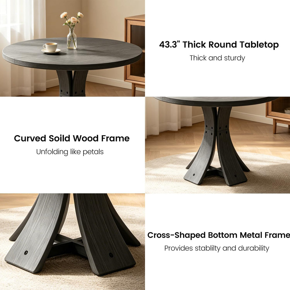 43.3" Round Dining Table Set for 4 with Curved Solid Wood Frame