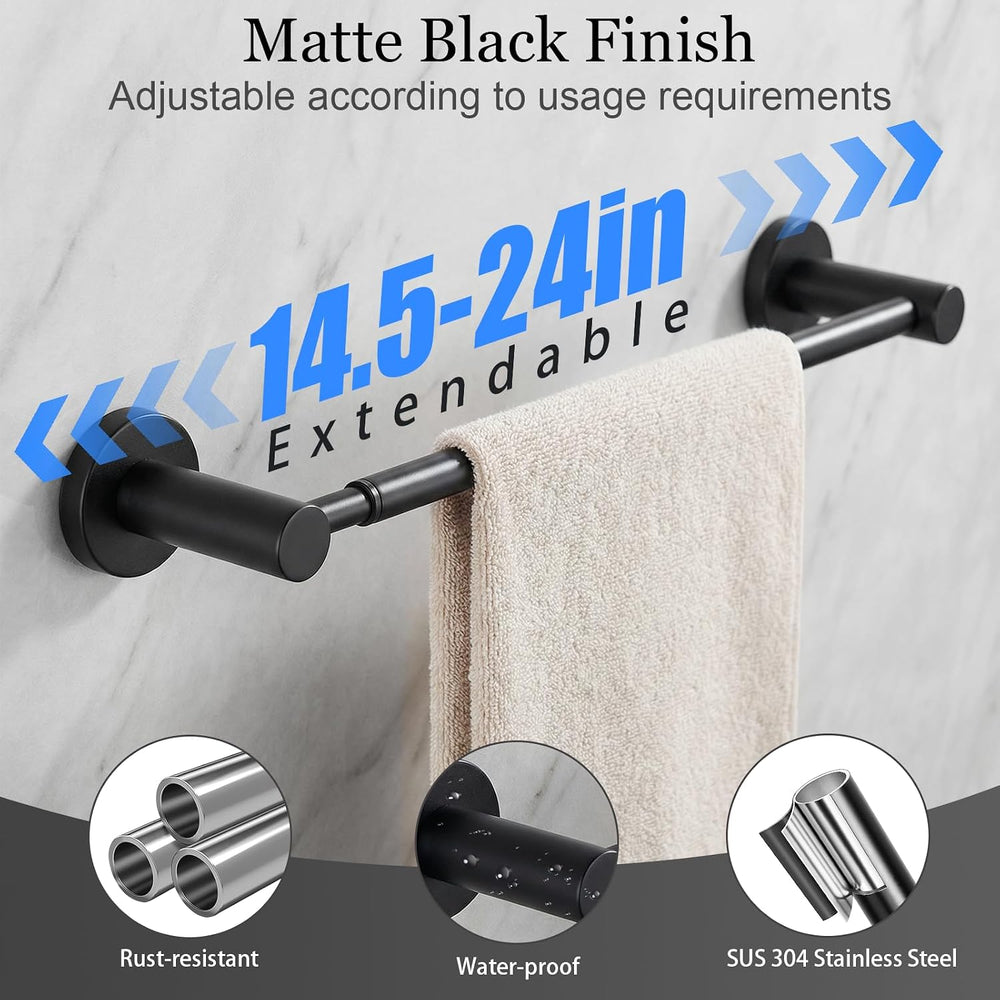 Tudoccy 10-Piece Matte Black Bathroom Hardware Set, Adjustable Bar