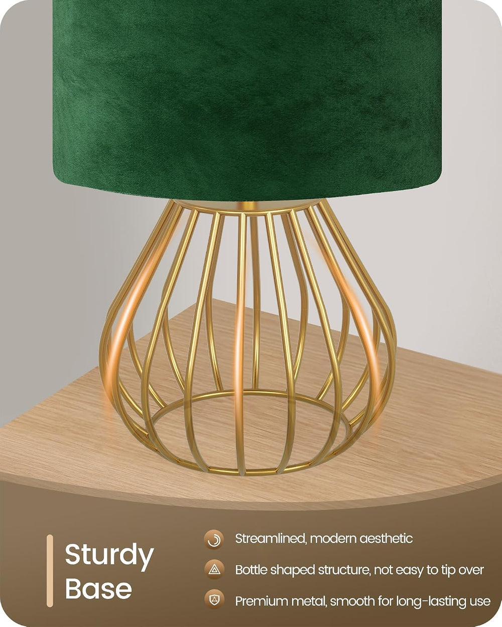 Green and Gold Table Lamp,12.6" Small Bedside Lamp with Bulb