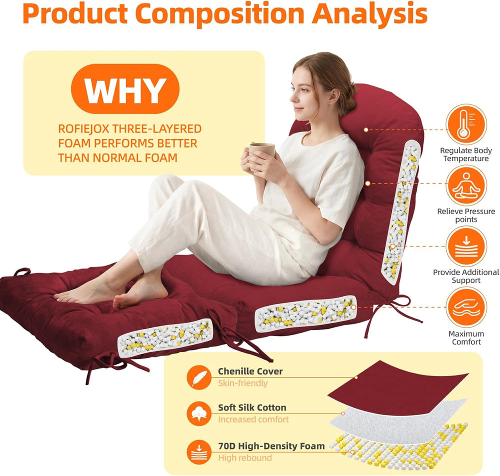 Rocking Chair Cushion Set, Ottoman Cushion Included, Red
