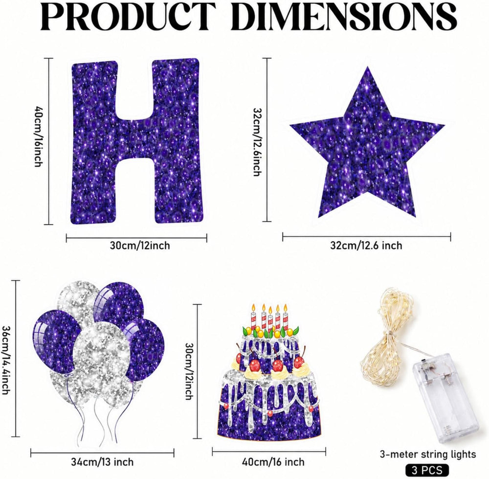 Jetec 18 Pcs Happy Birthday Yard Sign with Stakes and Light, Purple