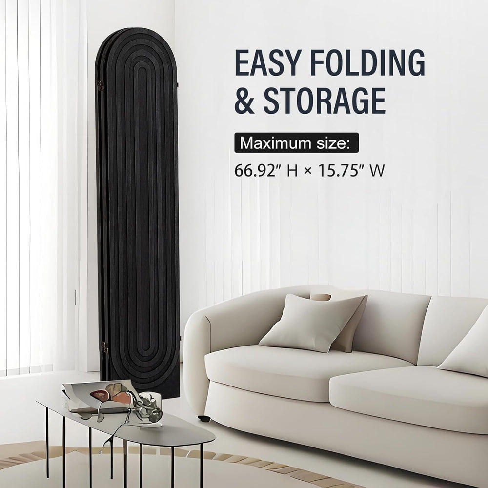 4 Panel Arched Room Divider Screen Folding Privacy Screen, Black
