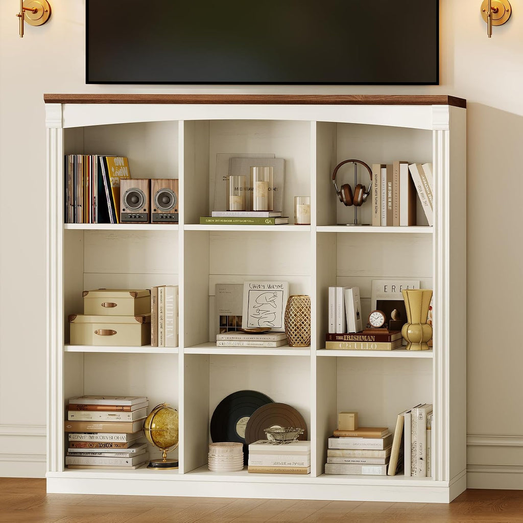47.2''x47.9'' Wooden 9 Cube Storage Organizer Bookcase, Long Bookshelf