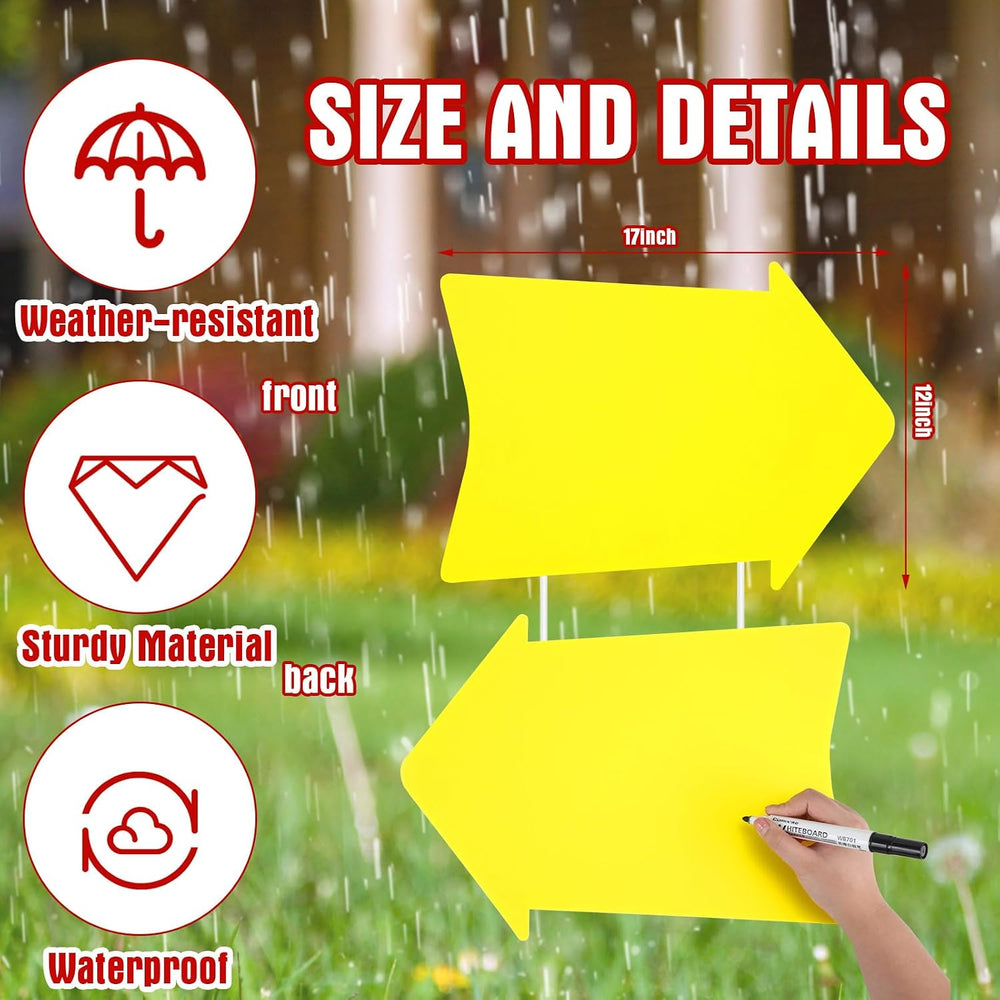 Barydat 12 Pcs Arrow Signs with Stakes Blank Yard, 17 x 12 Inches, Yellow