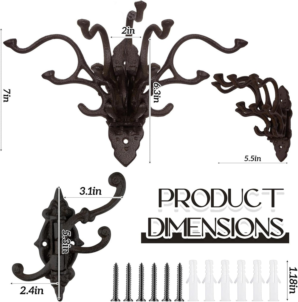 Yaocom 3Pcs Vintage Swivel Wall Hook Cast Iron Coat Rack, Black