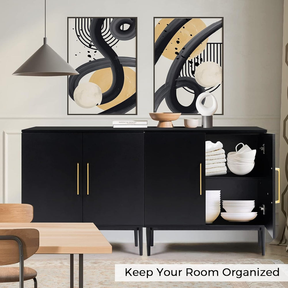 Set of 2 Black Storage Cabinet with Doors, Modern Accent Cabinet, Free Standi...