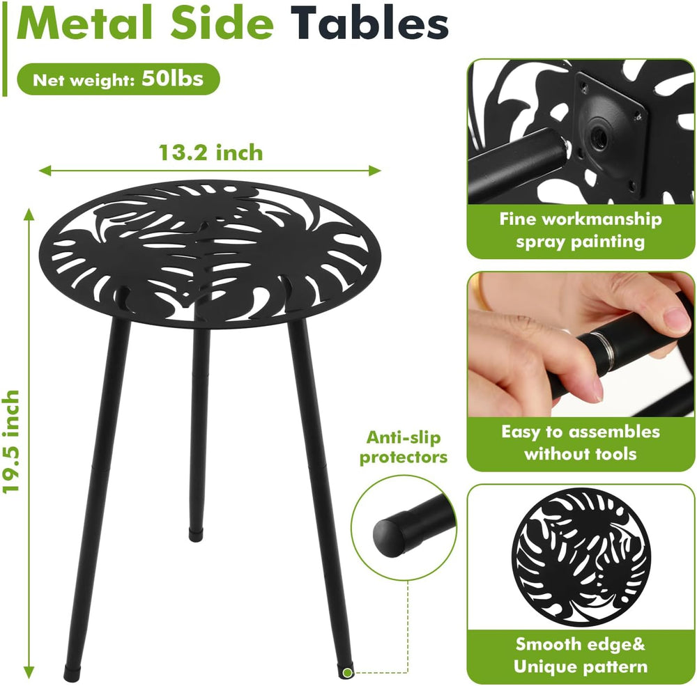 2-Pack Small Metal Side Tables Outdoor Patio Round Accent Table Modern Indoor...
