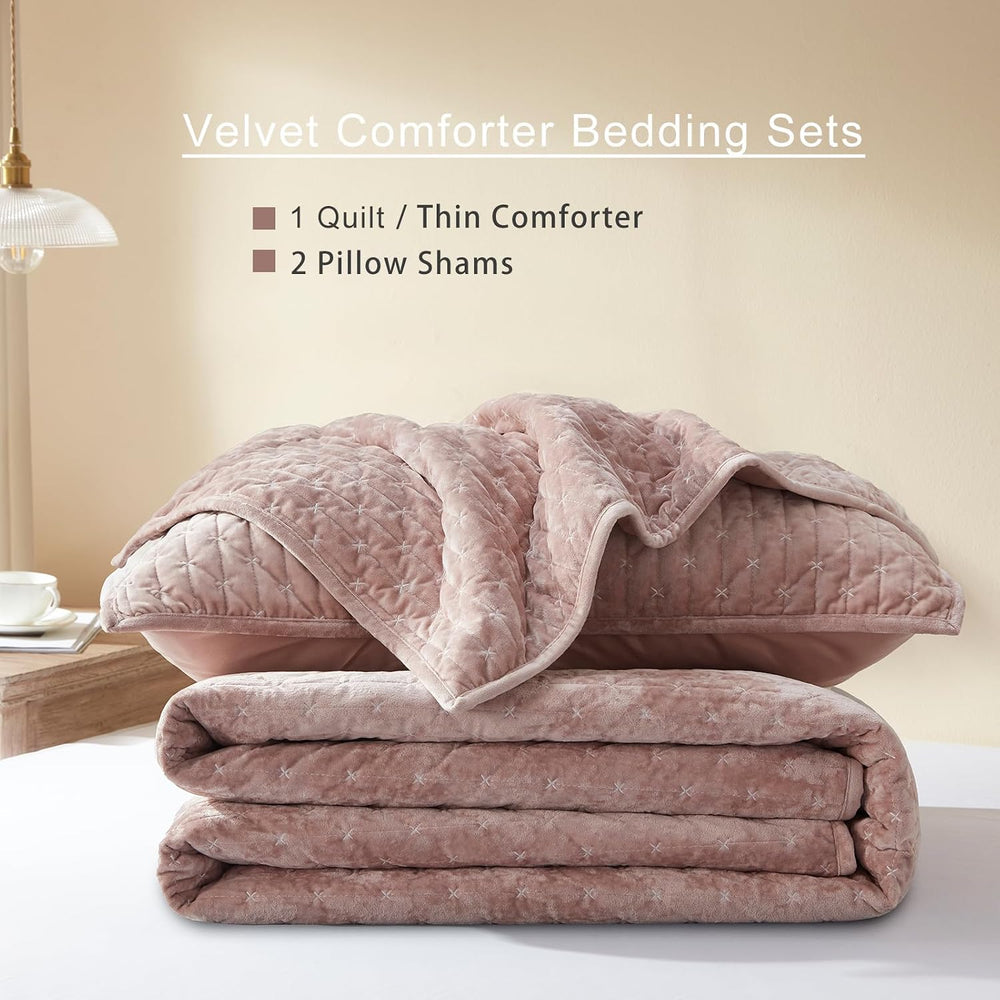 LEAONME Velvet Quilt California King Size 118''x106'', Lightw...