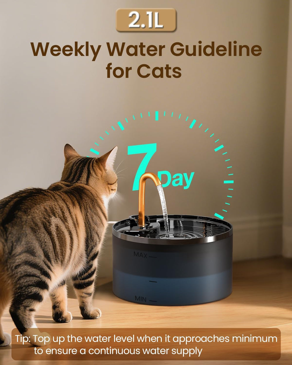 MISFANS Cat Water Fountain with 9-Pack Replaceable Filters,Copper Faucet