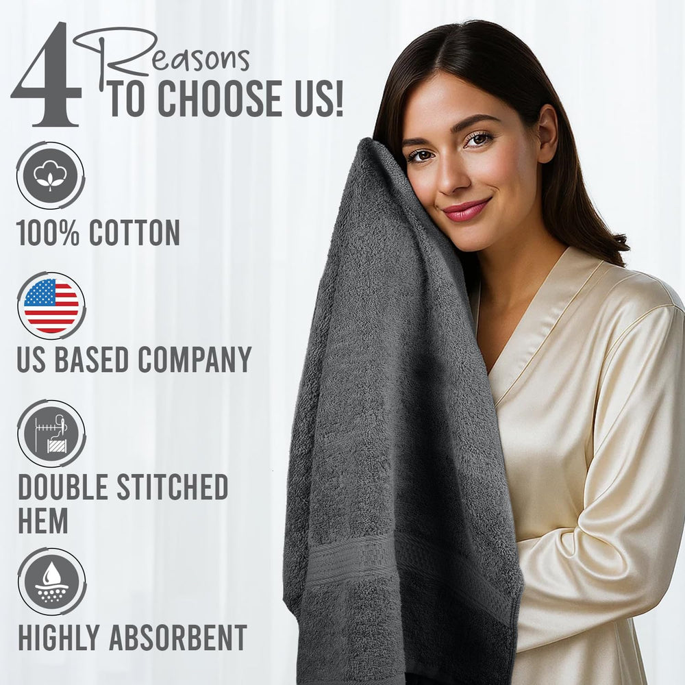 RIVERSIDE 4 Pack Luxury Large Bath Towels, 27x54 Inches, 600 GSM, Gray