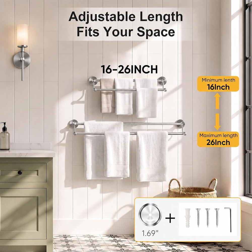 BESy Double Towel Bar Towel Rack for Bathroom Wall Mounted Brushed Nickel