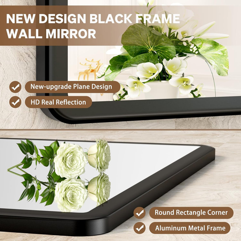 pertetey Black Bathroom Mirror, Aluminum Frame Wall Mirror, 60 x 30 in