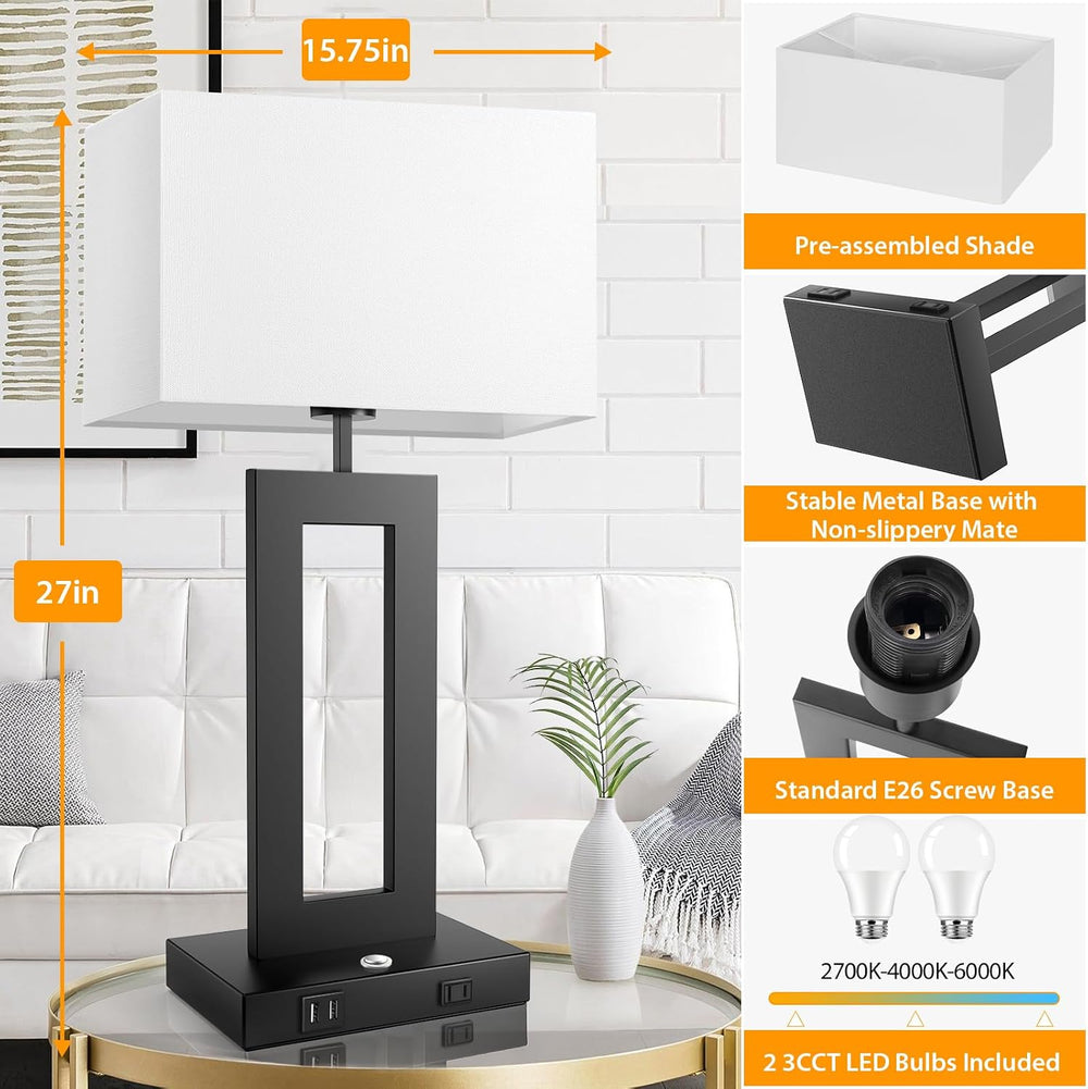 27.2’’ Tall Black Table Lamps for Living Room Bedroom, Bedside Touch Control ...