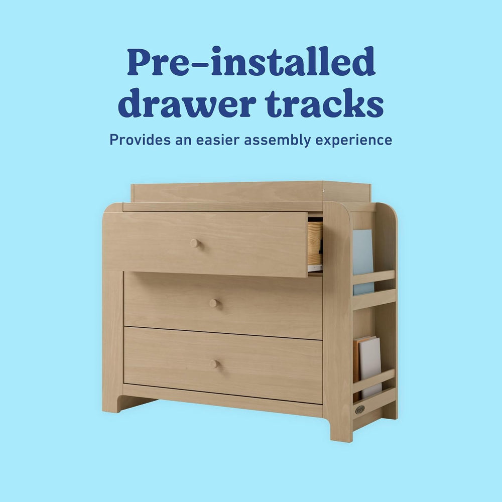 Graco Read-with-Me 3 Drawer Chest with Removable Changing Topper, Driftwood