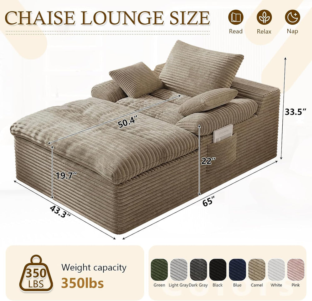 65" Oversized Chaise Lounge Chair Indoor, Boneless Chaise Lounge Chair D...