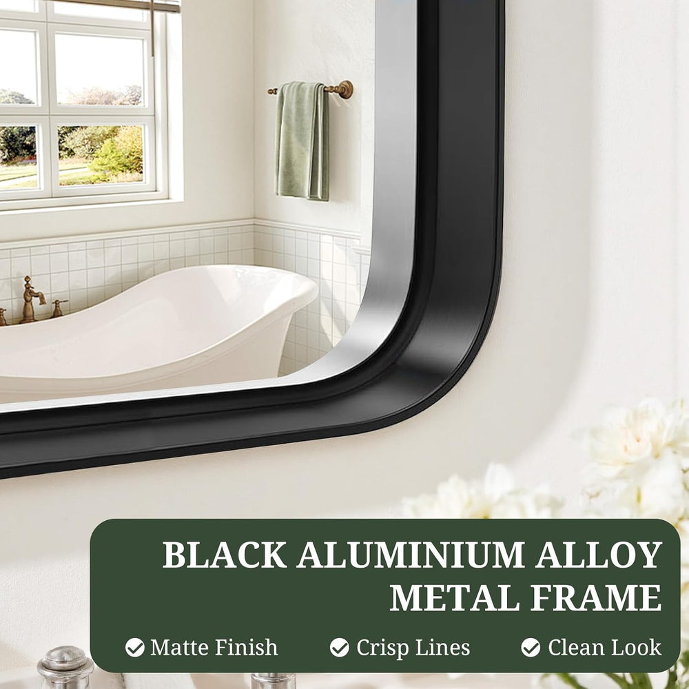 Bathroom Mirror 40x30 Inch Black Metal Frame Rectangle Vanity Mirror