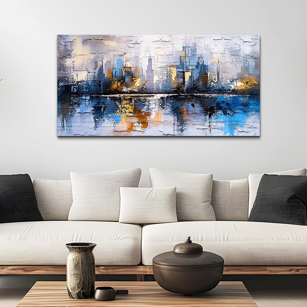KELIYUAN Abstract Canvas Wall Art Painting Yellow Blue Mural Abstract Wall De...