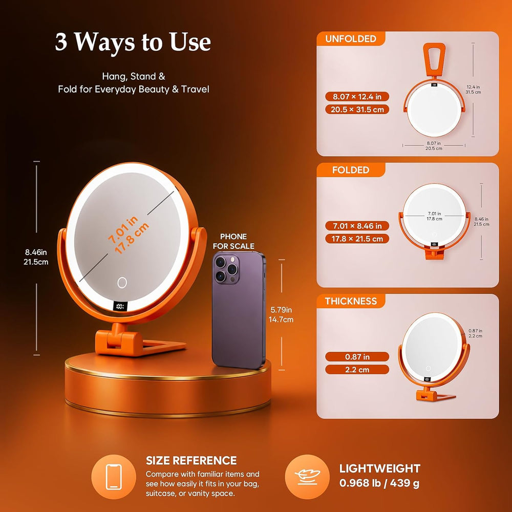 1X/30X Makeup Mirror with Lights, Magnifying Mirror (Orange)