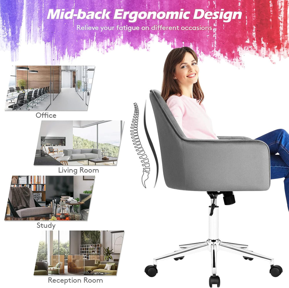GIANTEX Velvet Desk Chair, Mid-Back Leisure Office Chair, Modern Computer Arm...