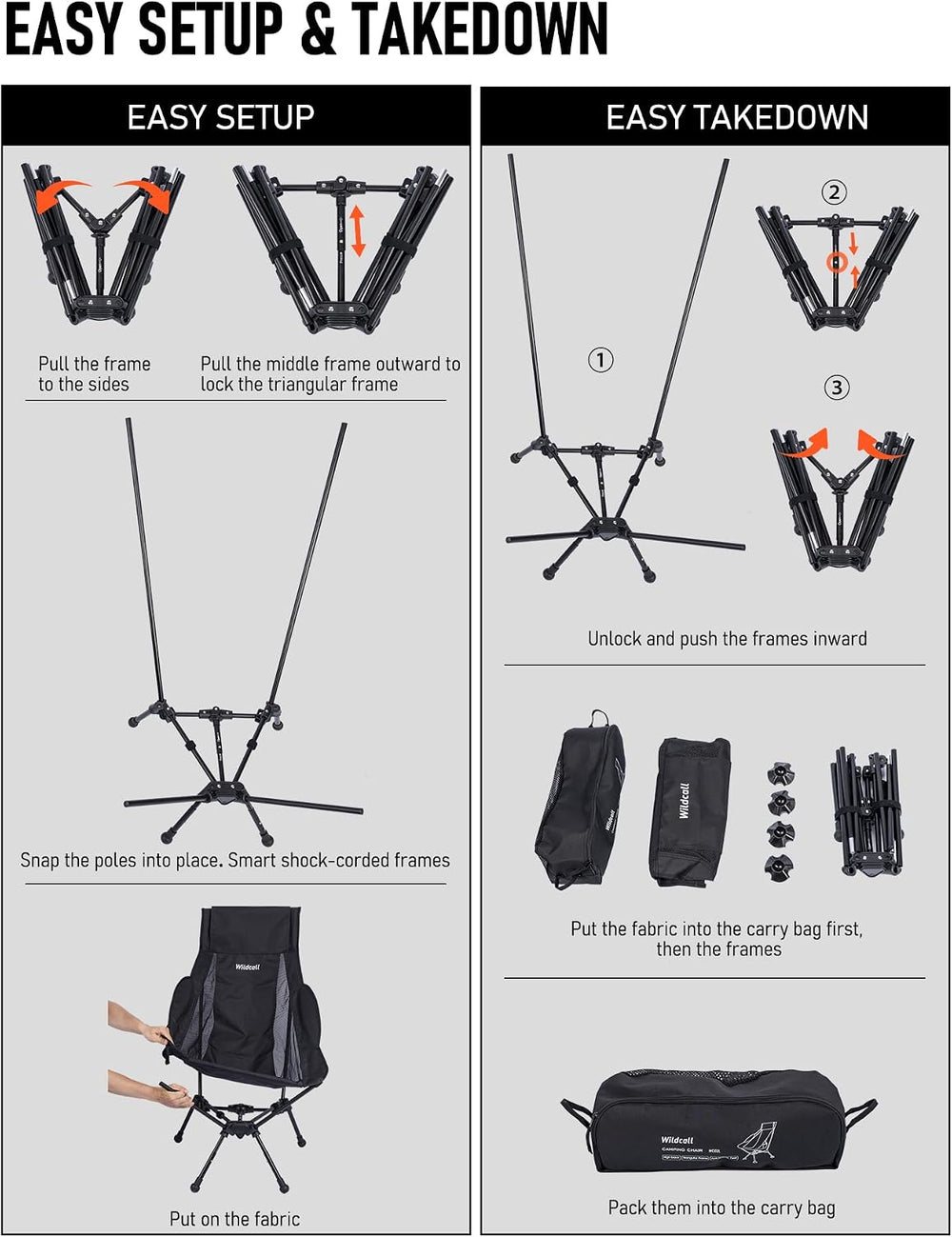 WildCall Lightweight Folding Camping Chair Anti-Sinking Chair, High Back