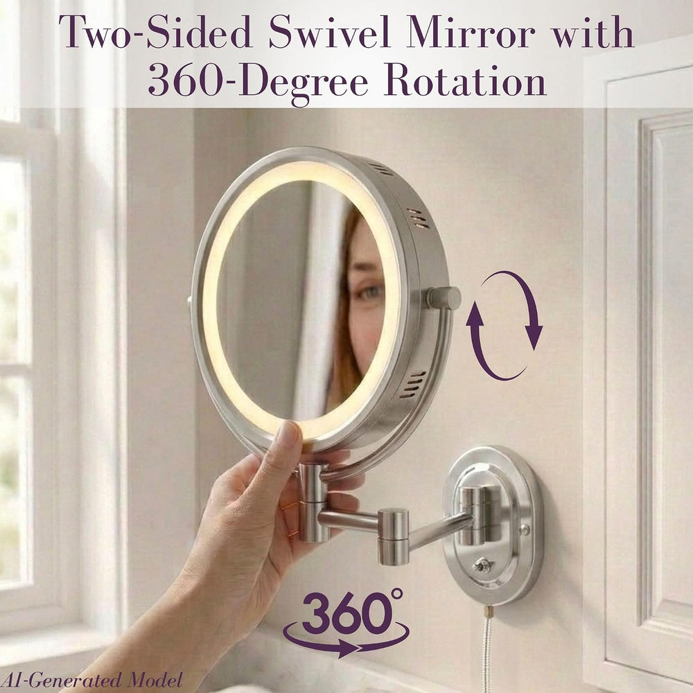 JERDON Lighted Wall-Mount Makeup Mirror - 5X Magnification - Nickel - HL65N