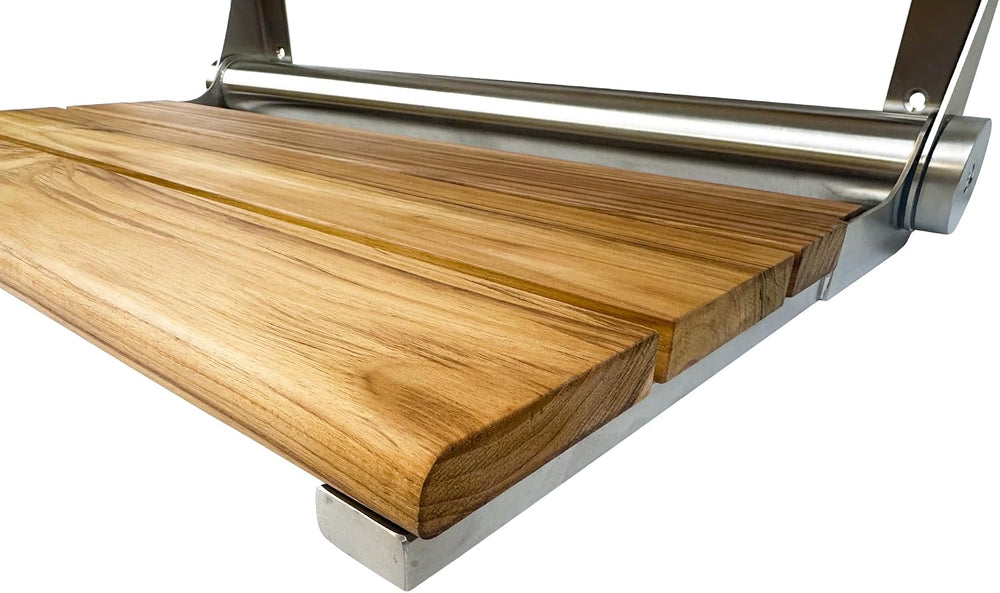 Teak Shower Seat Bench with Back, Brushed Stainless, 24 in