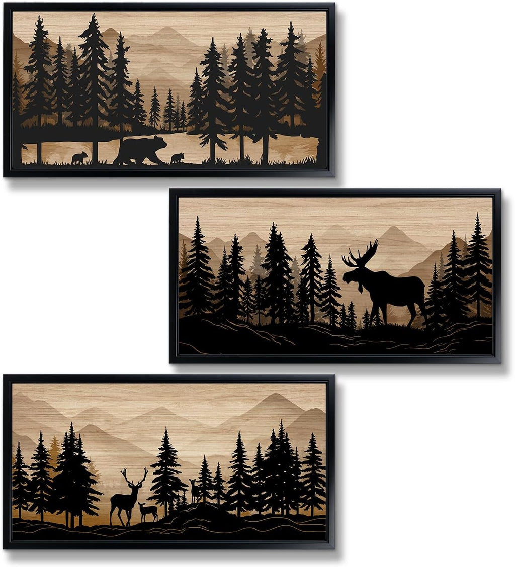 WELMECO Rustic Cabin Decor Bear Moose Deer Wall Art Cabin Bathroom Decor