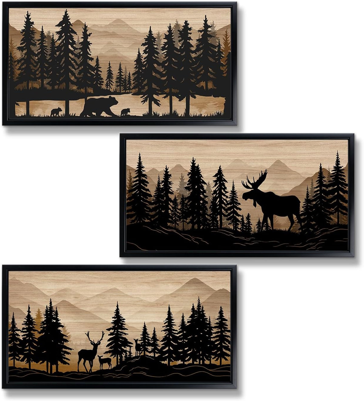 WELMECO Rustic Cabin Decor Bear Moose Deer Wall Art Cabin Bathroom Decor