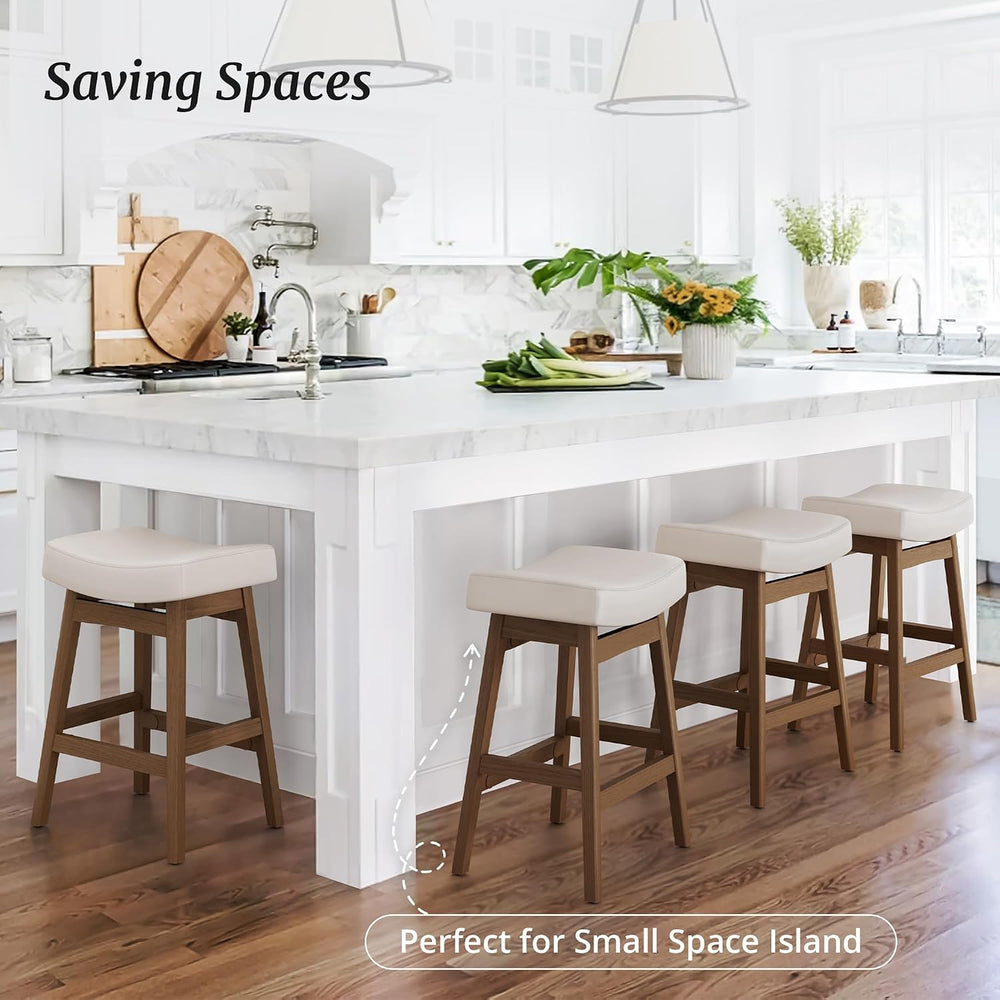Cozyman Bar Stools Set of 2, Barstools with Sturdy Wood Legs, Saddle Seat Cou...