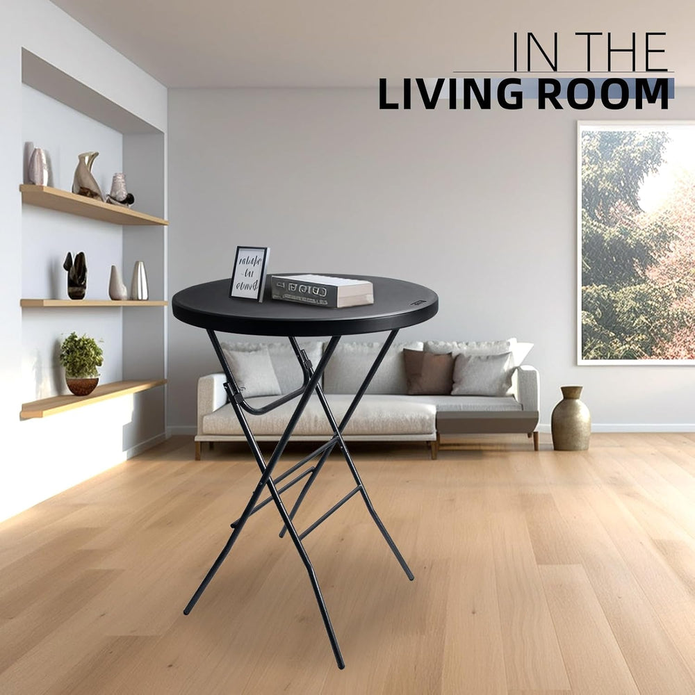 Byliable 32in Cocktail Folding Table, Round High Top Bar Table, Black