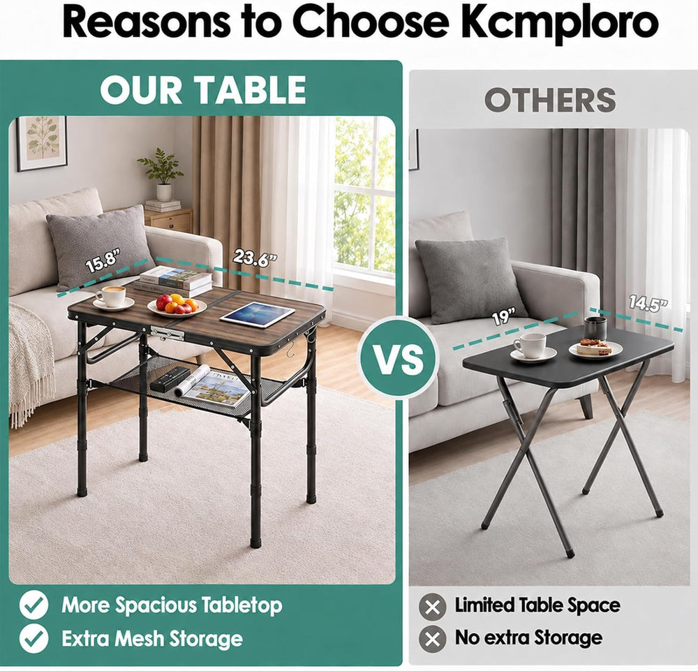 Folding TV Dinner Tray Table, Adjustable Height Sofa Snack Table