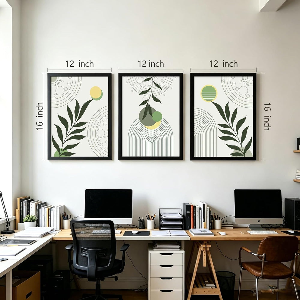 Black Framed Boho Abstract Canvas Wall Art Set 3-12×16 inch