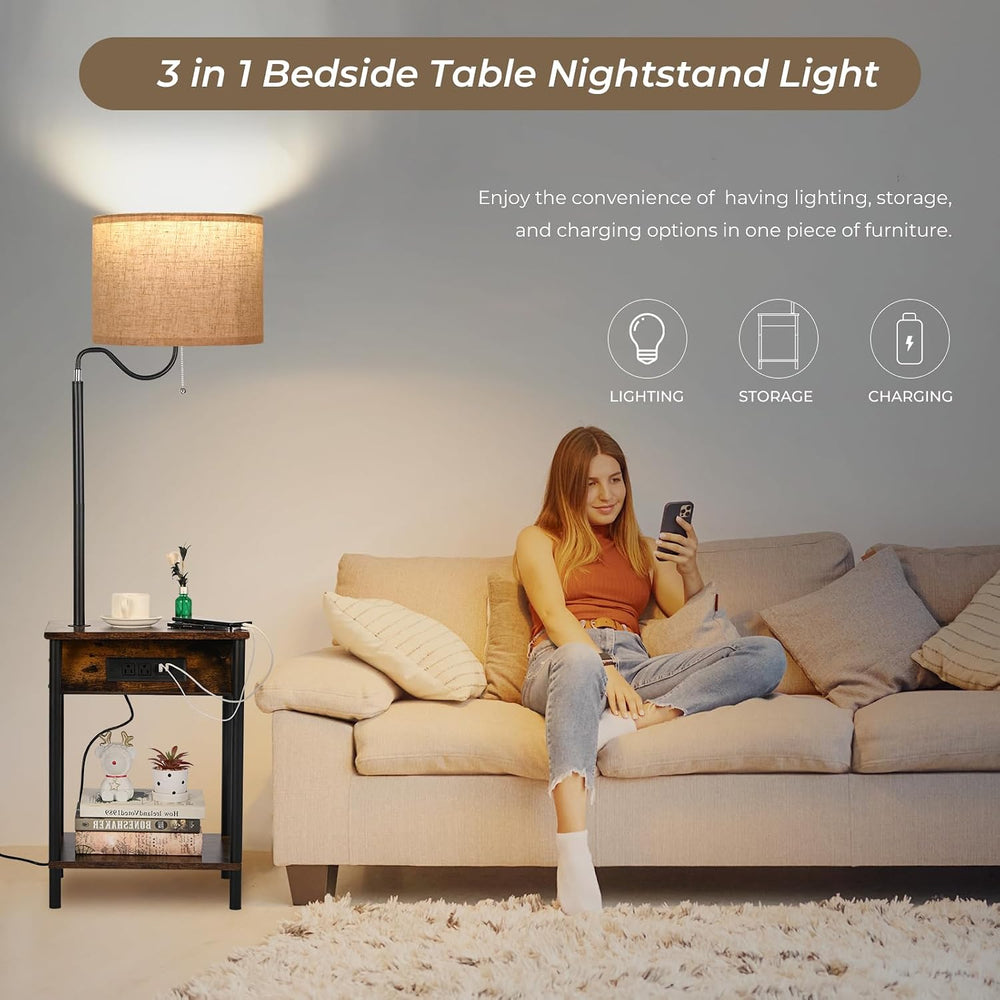 FIMEI Floor Lamp with Table, End Table with Charging Station USB Ports & ...