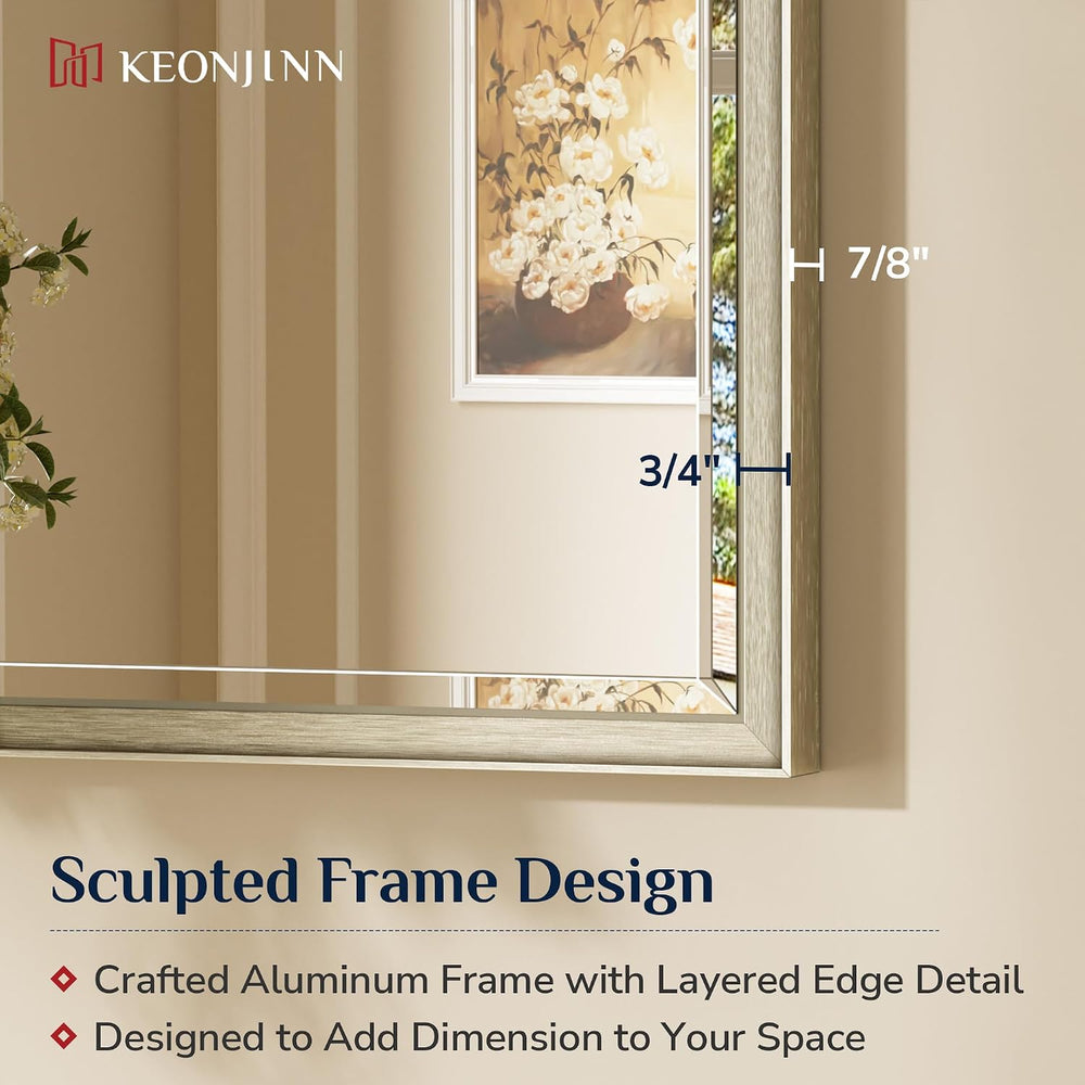 Keonjinn 40" x 30" Brushed Nickel Bathroom Vanity Mirror, HD Temper...