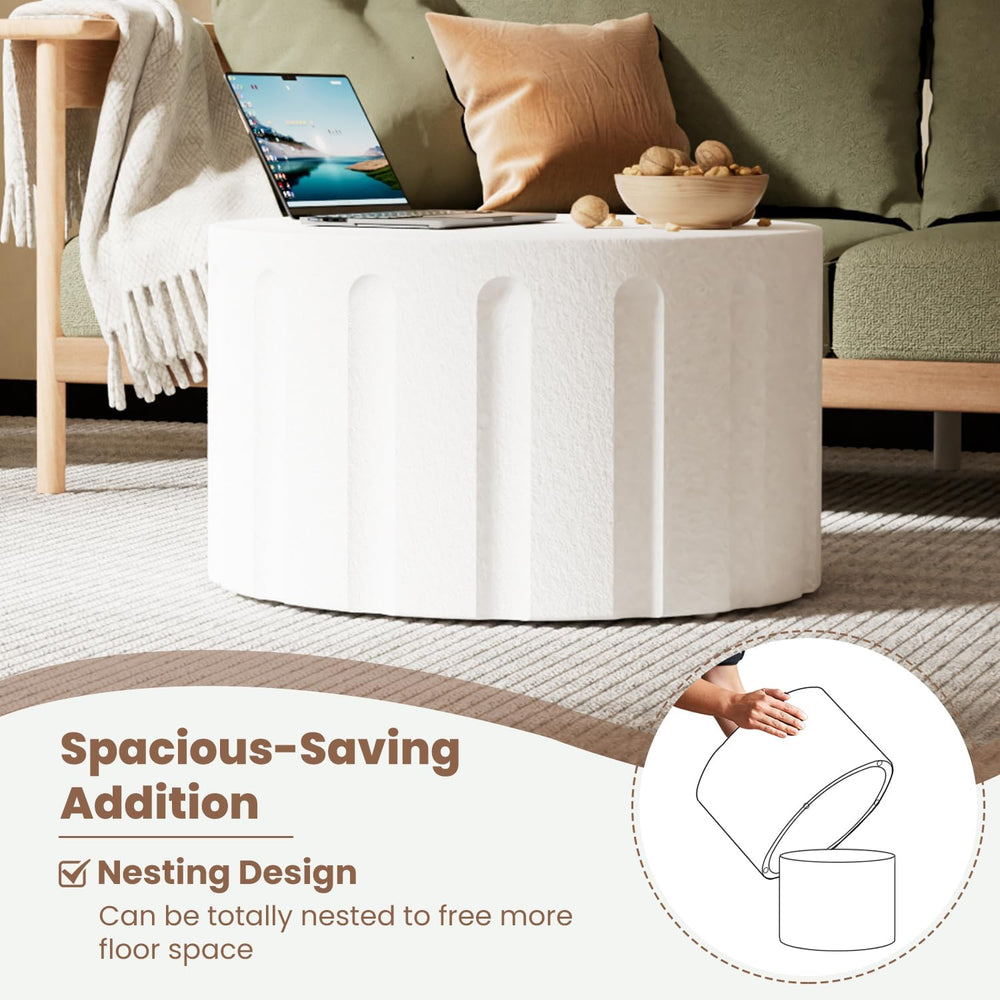 WXFKLDJ Fluted Round Nesting Coffee Table Set of 2, White B, 26.77"+19.6...