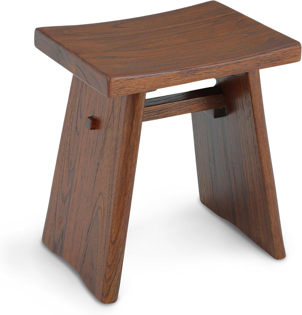 StrongTek Teak Shower Stool, 18 in, Curved Seat, 350 lb, Dark Brown