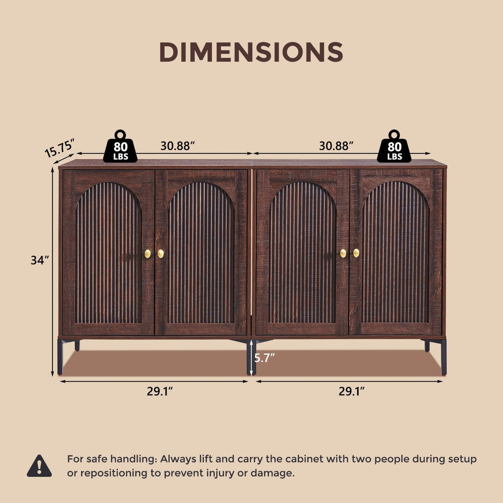 IFGET 61.75" W Modern Arched Sideboard Buffet Cabinet with Storage, Brown