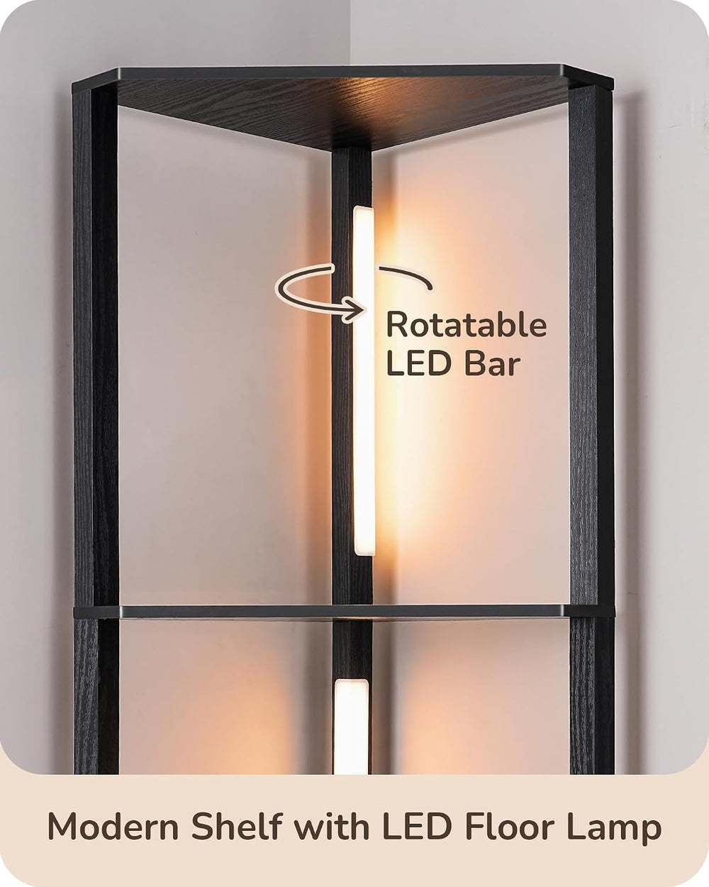EDISHINE 64'' Corner Display Shelf Floor Lamp, 3CCT, Floor Lamp, Black
