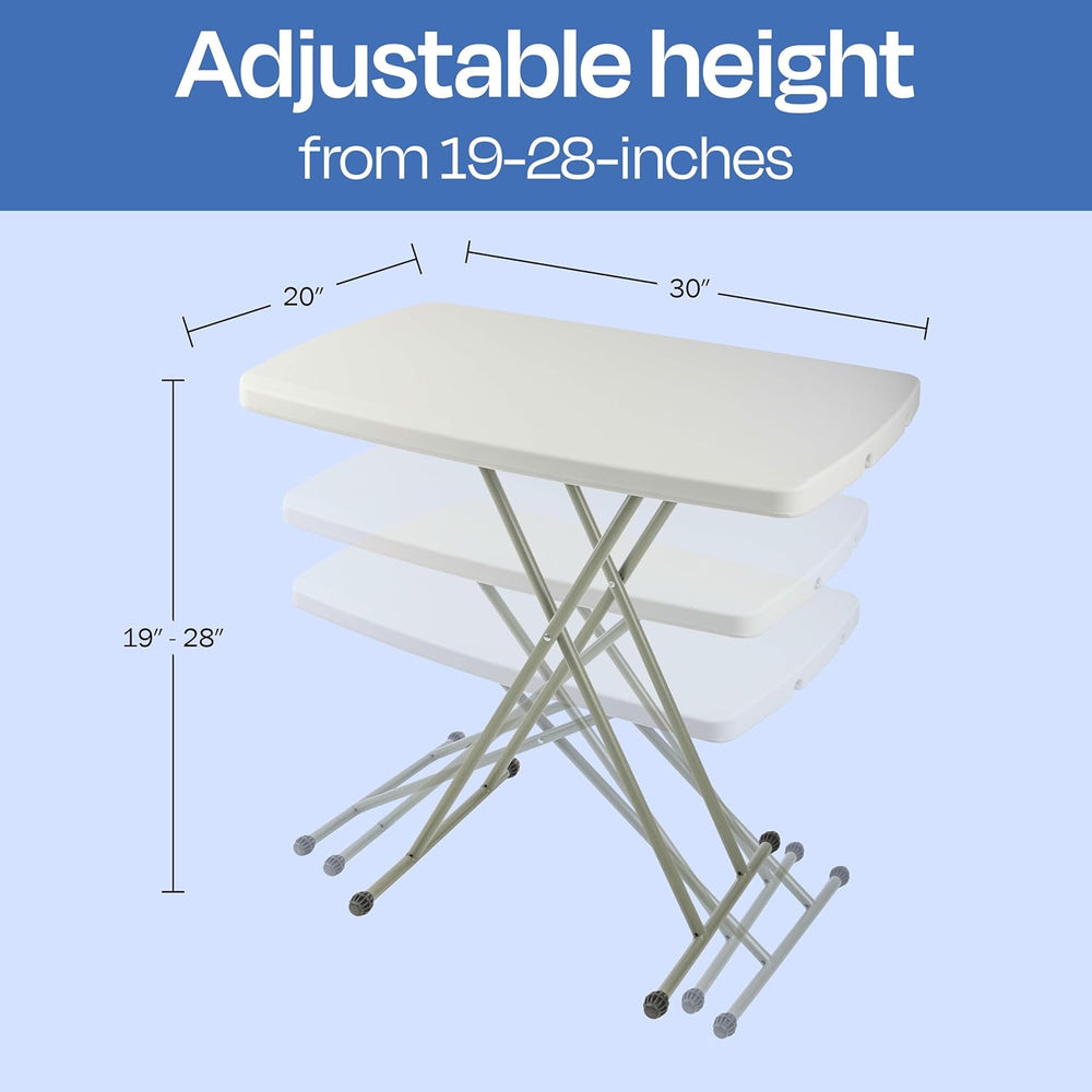 Lavish Home Small Adjustable Folding TV Tray Table, White, 19”H-24”H-28”H