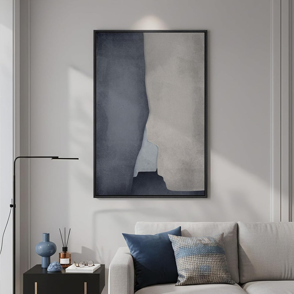 Large Framed Blue Gray Modern Abstract Wall Art, 1 Piece 24x36 In