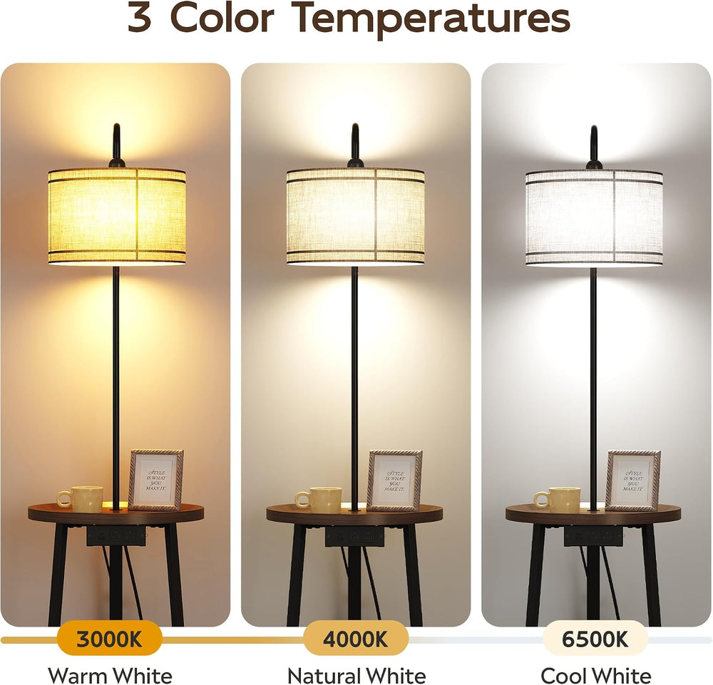 WLIVE Floor Lamp with Table, Round Small Side Table with Charging Station