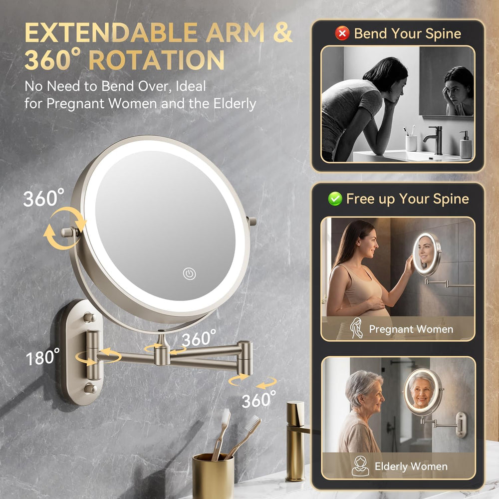 Auxmir 1X/30X Wall Mounted Makeup Mirror, 8" Rechargeable Magnifying Mirror