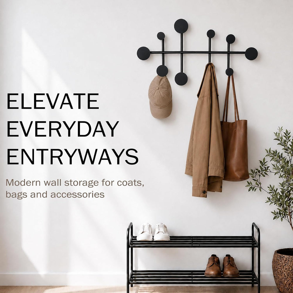 Wall Mounted Coat Rack, Minimalist Metal Coat Hooks for Entryway, Black