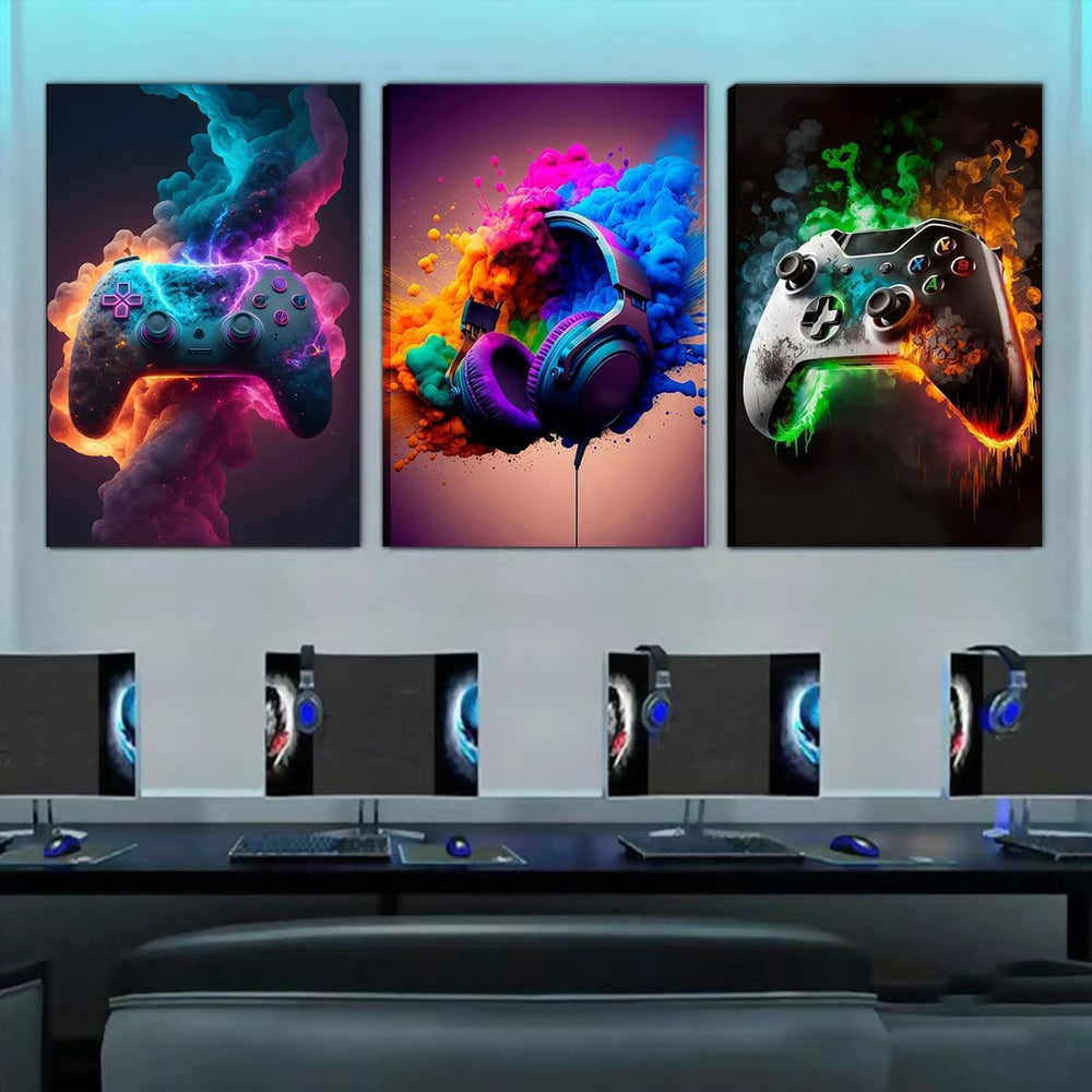 BGFCE Gaming Room Decor Canvas Wall Art Set of 3 - Cool Video Gaming Theme Wa...