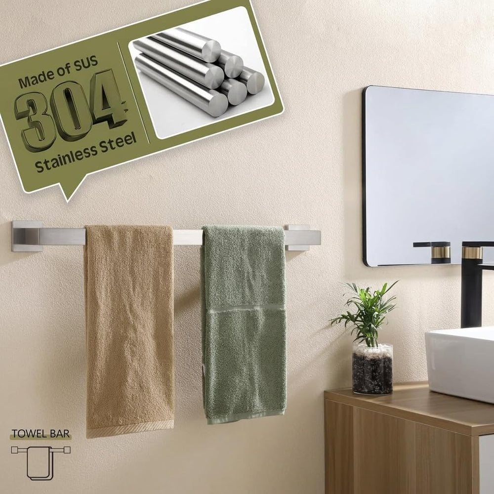 5-Piece Bathroom Hardware Set, 23.6 in Towel Bar, Brushed Nickel
