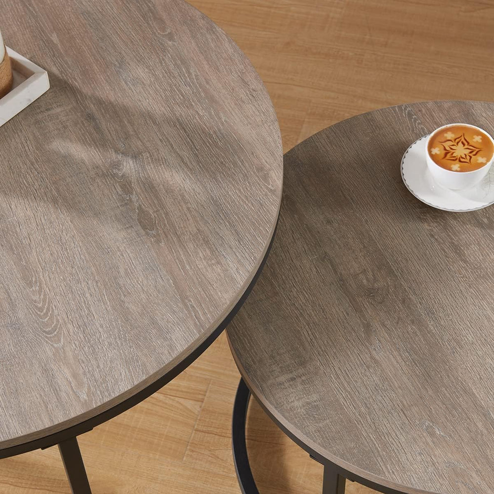 31.5" Round Nesting Coffee Table, Grey Wash Oak Finish