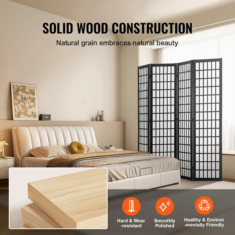 VEVOR Room Divider, 4 Panel Japanese Room Divider, Wood Folding Privacy Scree...