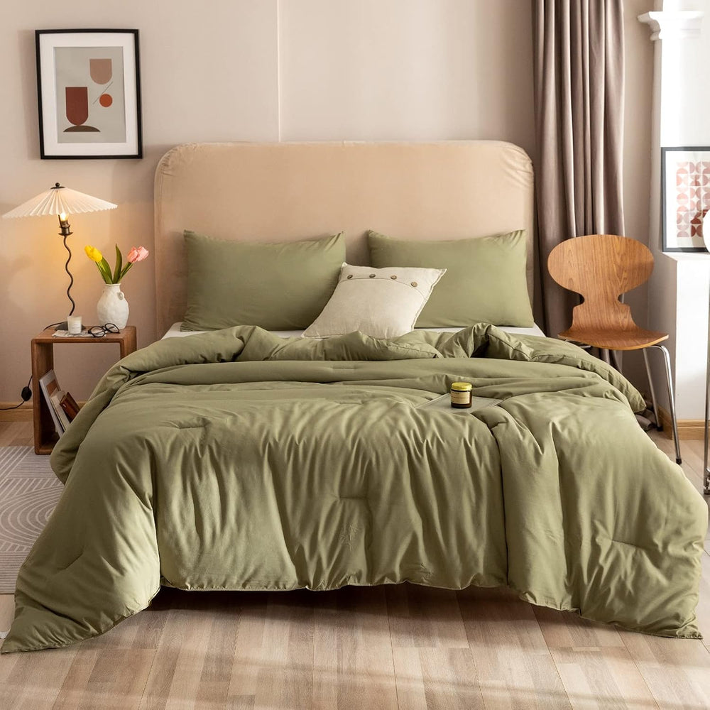ROSGONIA King Size Comforter Set Olive Green, 3pcs (1 Boho Comforter & 2 ...