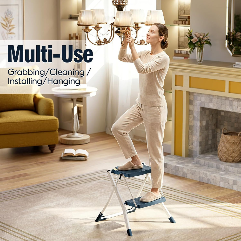 URACKIFY 2 Step Stool Ladder, Folding Step Ladders for Home, 330lb Cap,Blue